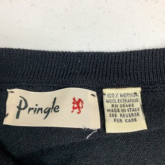 Pringle of Scotland Argyle Sweater Mens Extra Large Black Merino Wool Casual - Picture 8 of 12